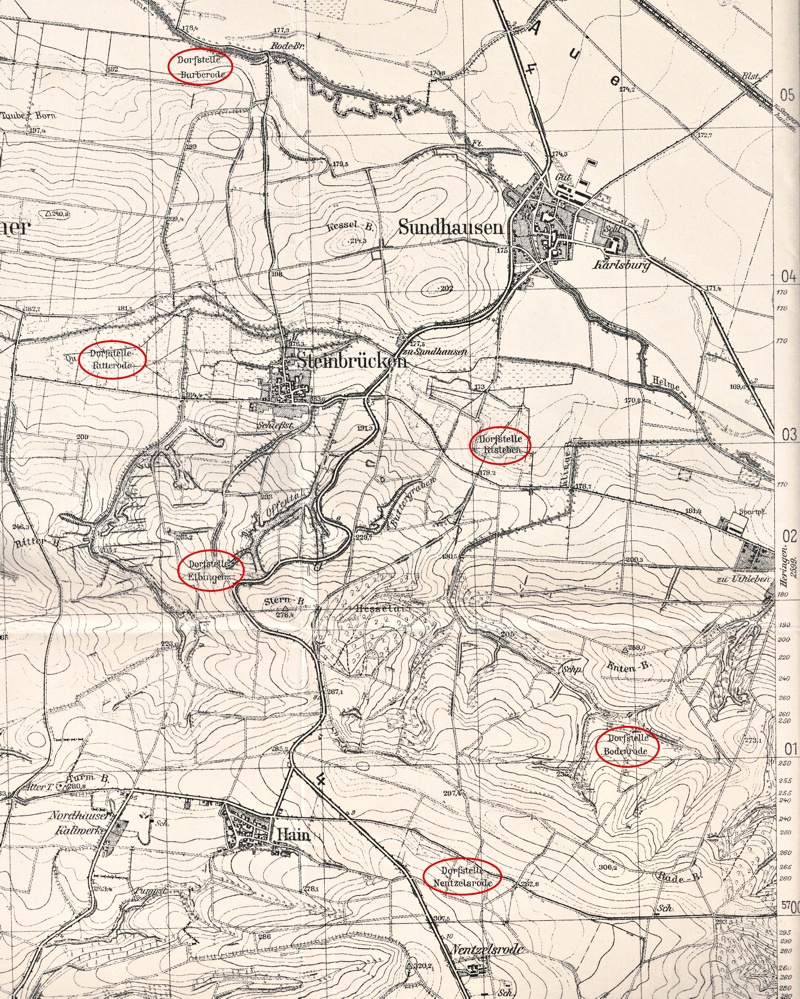 Wüstungen rund um Sundhausen, Auszug aus Messtischblatt von 1937